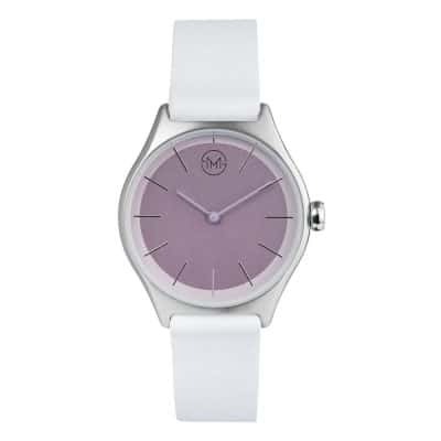 slim made two 08 - thin wrist watch in silver with white leather band - 01 slim made two 08 - thin wrist watch in silver with white leather band - 01